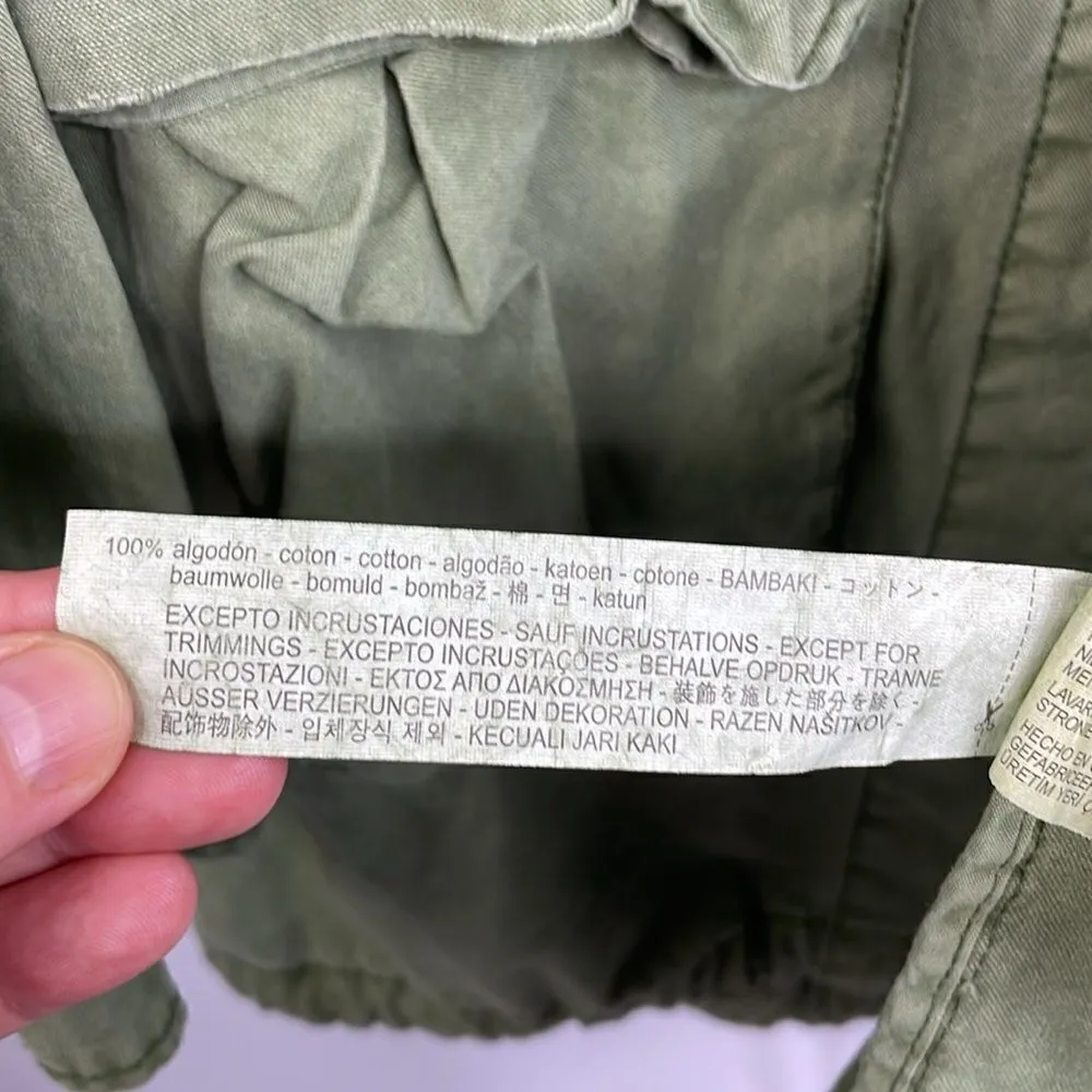 ZARA Oversized Rivet Roll Sleeve Utility Jacket Size X Small Green - Image 14