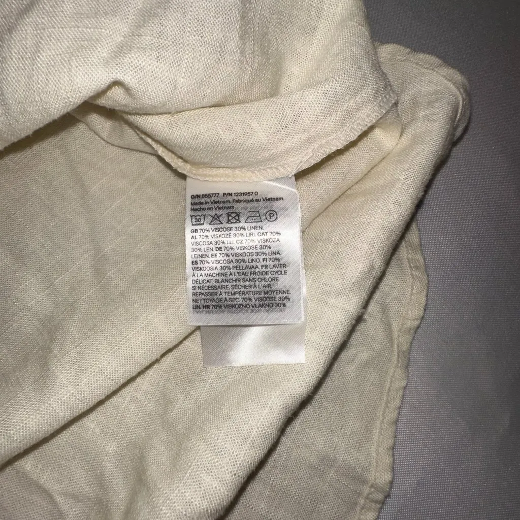 Divided H&M - Linen Blend Women's Button Shirt Long Sleeve Cream Size XL - Image 5
