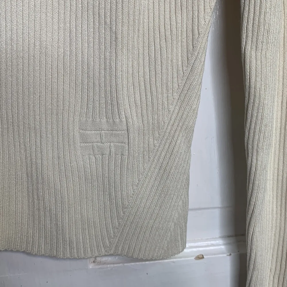 Frame Ivory Ribbed Knit Structured Stretch Sweater Zipper Cuffs W-789 Sz L - Image 6