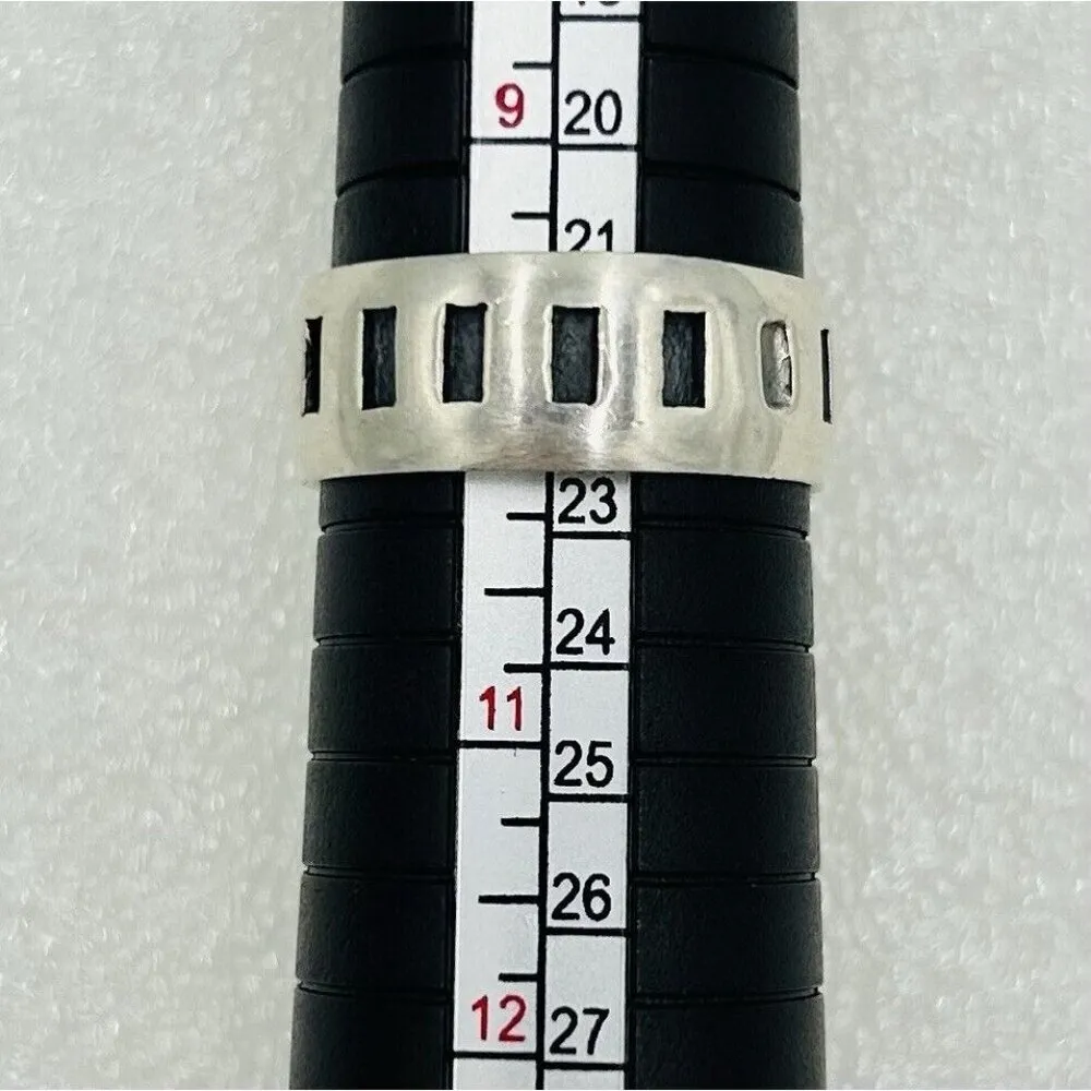 Silver Cut Out Notched Band Style Ring Sz 10 Marked - Image 4