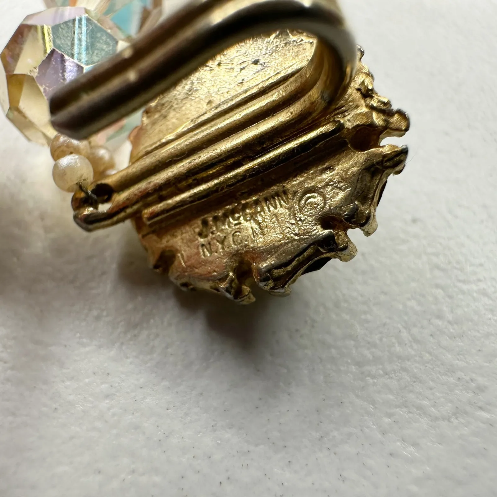 Vintage 1959 Judith McCann Beaded Crystal Faux Pearl Necklace Shuvon Clasp ✨ Gold - Image 3