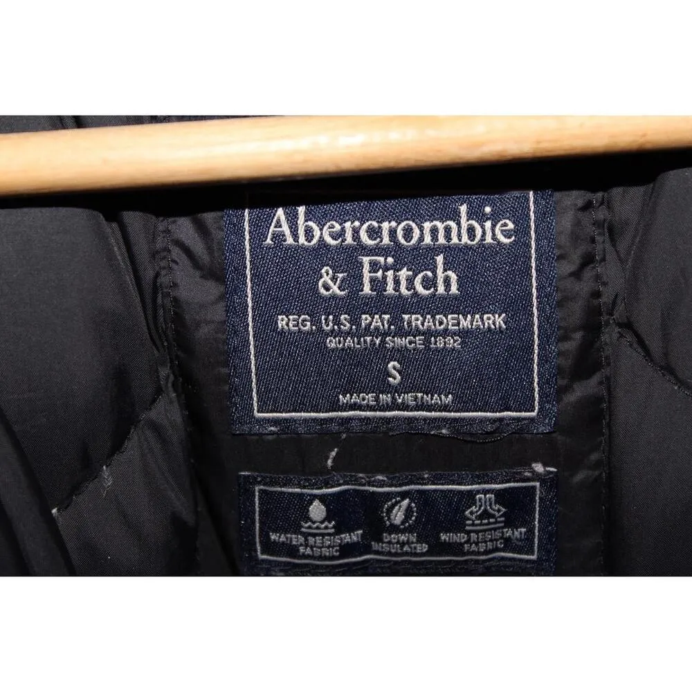 Abercrombie & Fitch Black Brown Faux Fur Quilted Hooded Puffer Jacket Coat Sz S - Image 3
