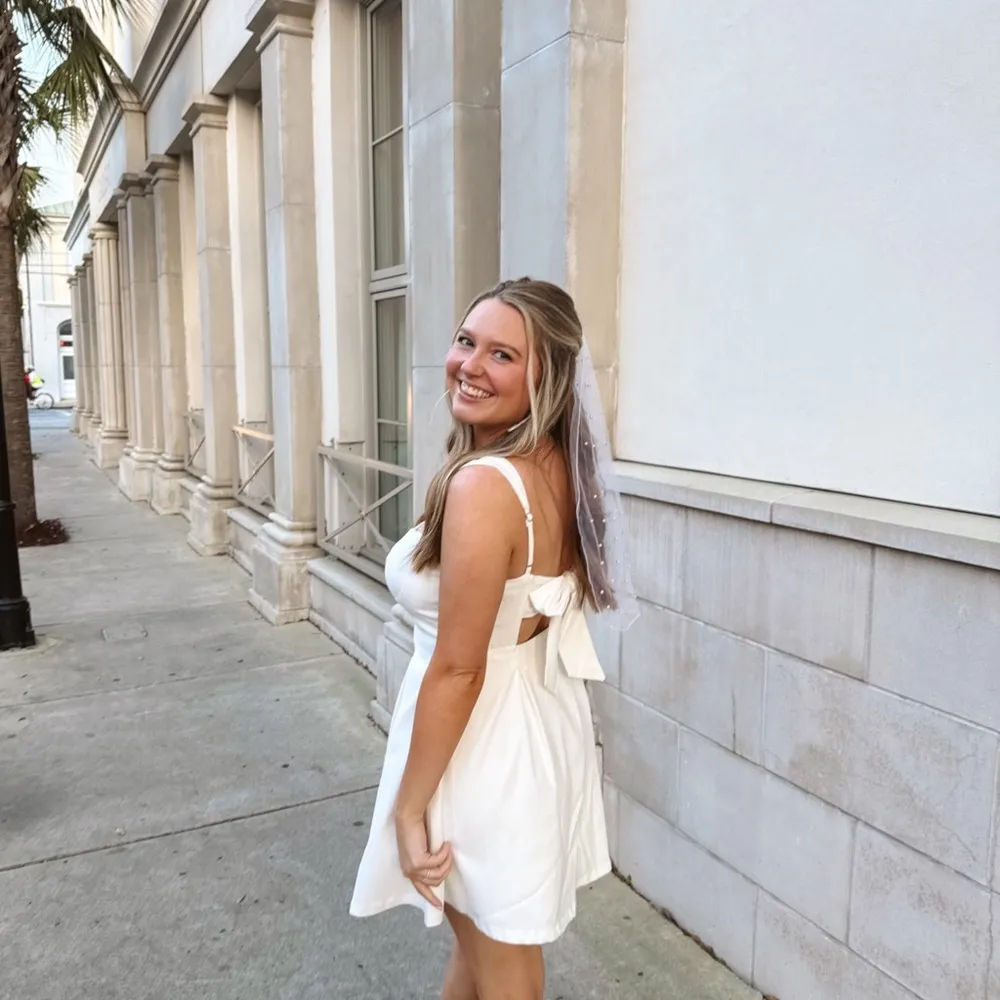 Showpo Ida Dress: Wide strap straight neck bow back dress White Size 8 - Image 4