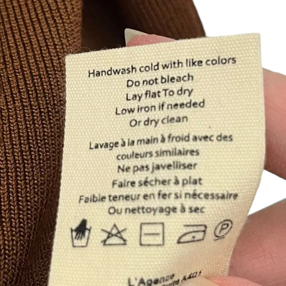 L’AGENCE Lucas Long Cardigan Rib Knit Brown Nylon Stretch Bell Sleeves Womens S - Image 8