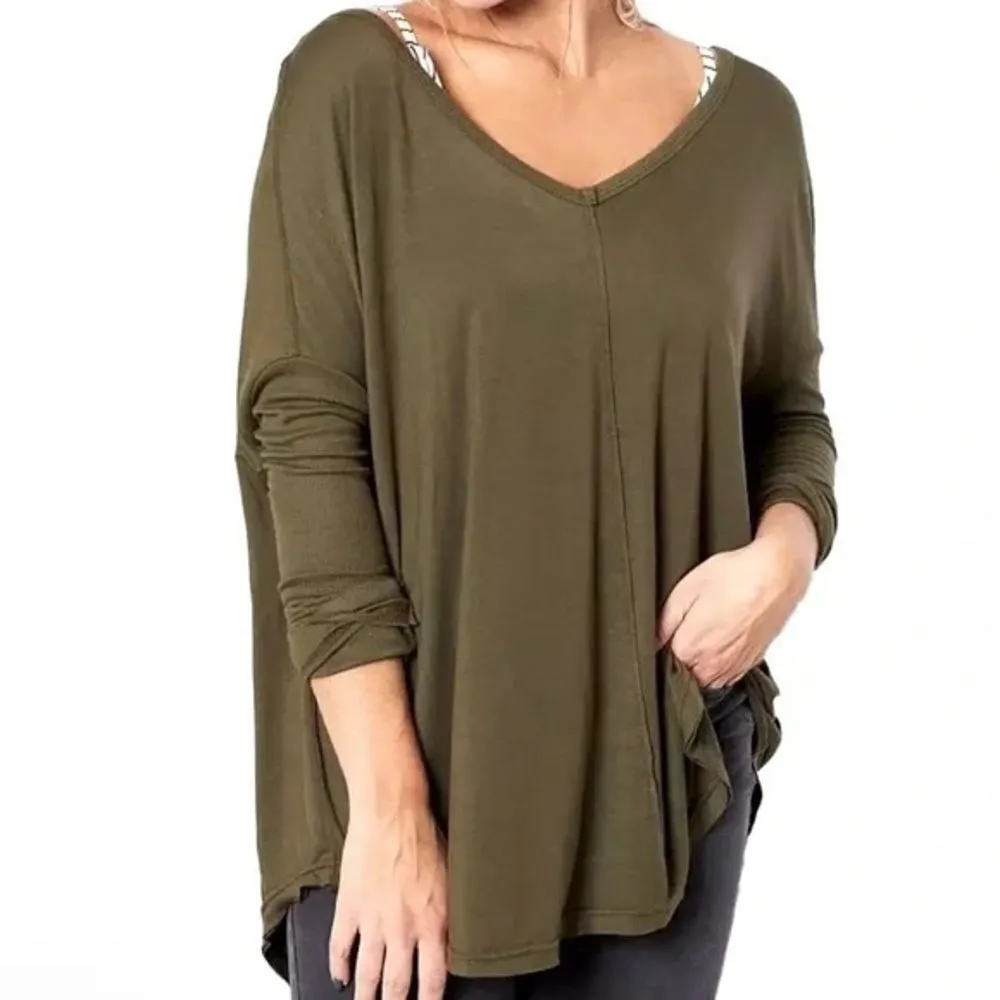 Free People Moonshine Tunic Army Green Dolman Ribbed Sleeve XS - Image 3