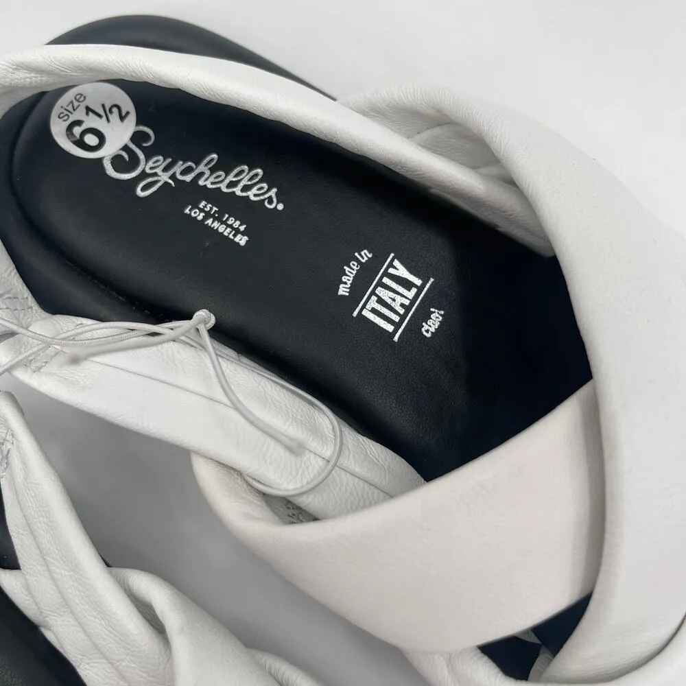 SEYCHELLES Sandals Size 6.5 White Leather Strappy Flats Punchline Slingback NEW - Image 4