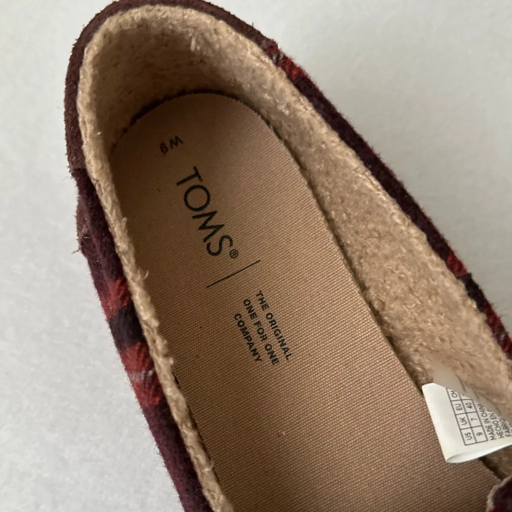 Toms Wool Blend Alpargata Wrap Barn Red Plaid Slip On Shoes Women - Image 4