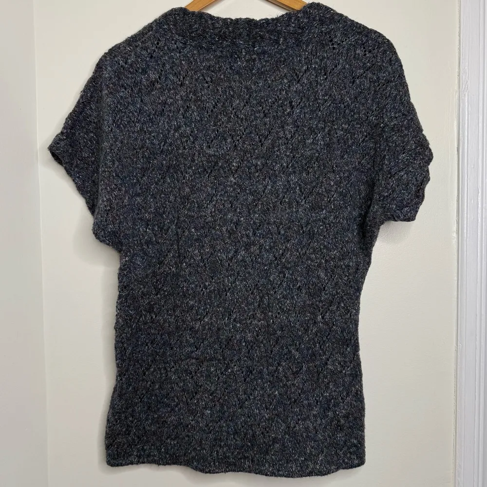 Coldwater Creek Pointelle Knit Gray Short Sleeve Sweater Multicolor Speckle LRG - Image 5