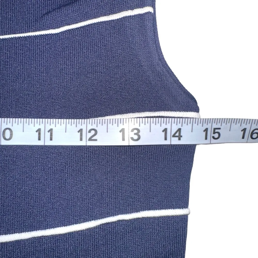 Alice + Olivia Bolton Sleeveless Navy Stripe Fit And Flare Dress MEDIUM - Image 6