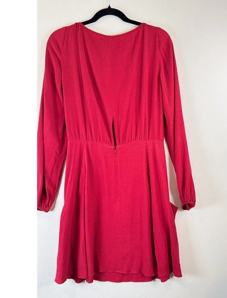 Reformation Womens Dress Red Mini V Neck Tie Neck Pockets Long Sleeve Size 4 - Image 8