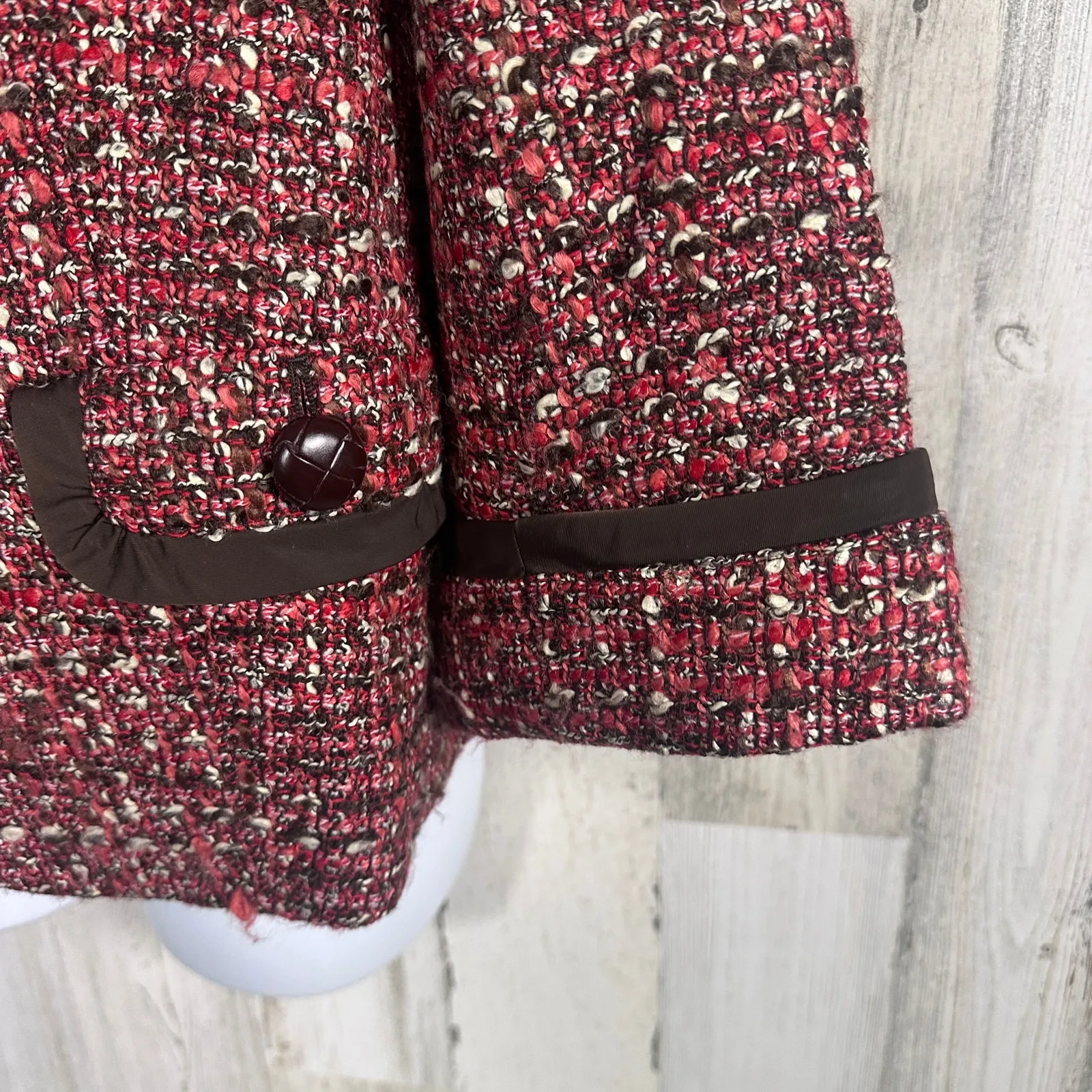 Talbots Wool Blend Tweed Blazer – Burgundy & Brown – Sz 10 • Classic - MSRP $199 - Image 5