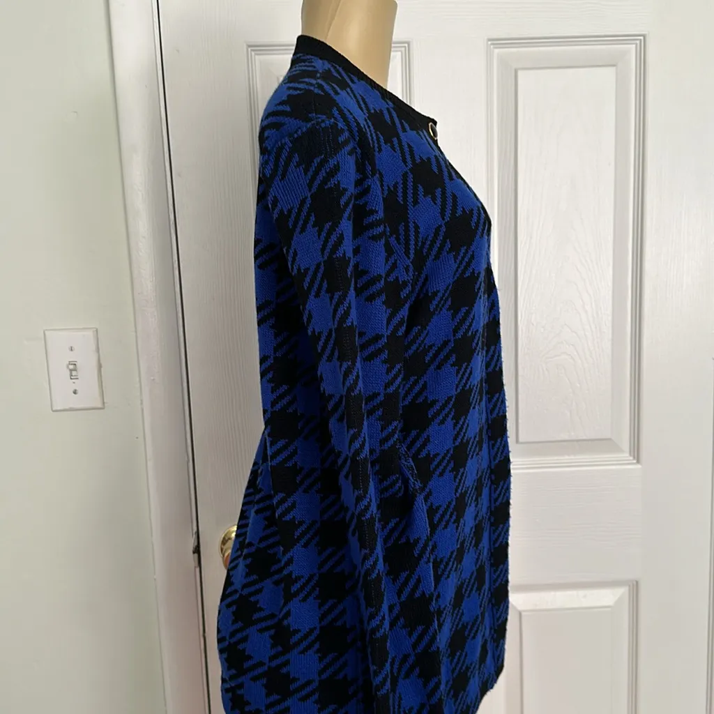 Vintage St John Plaid Button Up Sweater Black and Blue Size 6 - Image 3