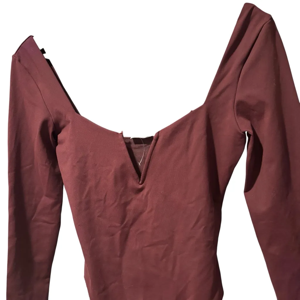 Free People Stars Alignment Burgundy/Brown V-wire Bodysuit Size XS - Image 4