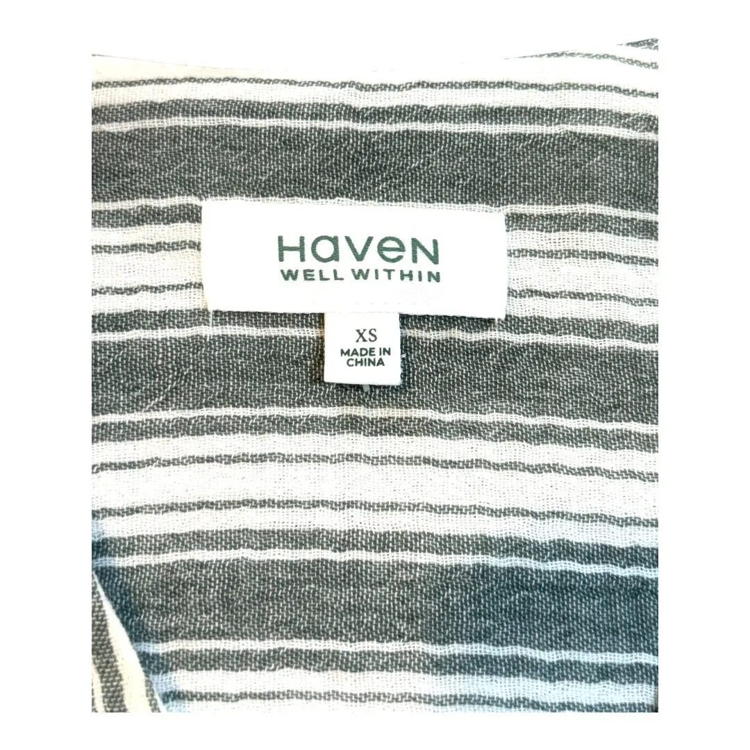 Haven Well Within Organic Cotton Gauze Caftan Striped Dress Oversized Size XS‎ Green - Image 9