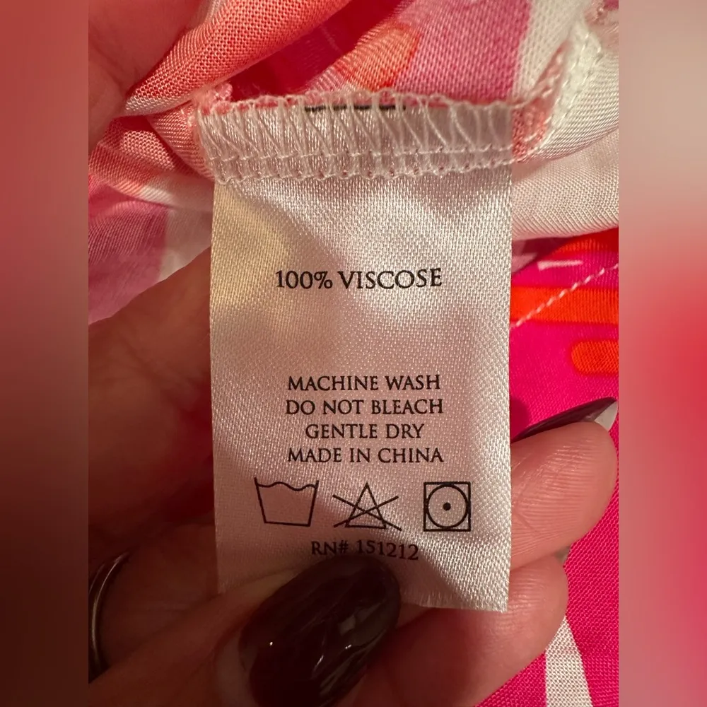 NWT MARY SQUARE Chic Pink and Orange Midi Dress short SLEEVE Size M - Image 8