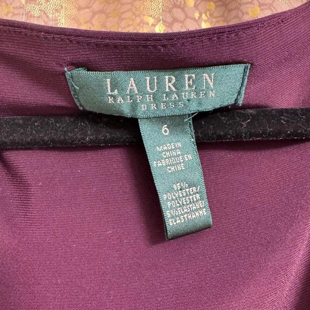 Lauren Ralph Lauren Dark Eggplant Purple Ruched Bodycon Dress Size 6 - Image 4