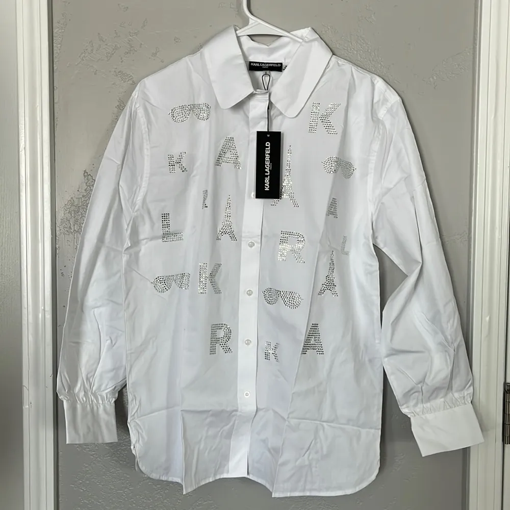KARL LAGERFELD PARIS WOMEN SOFT WHITE SPARKLE KLP LOGO SHIRT SIZE MEDIUM - Image 2