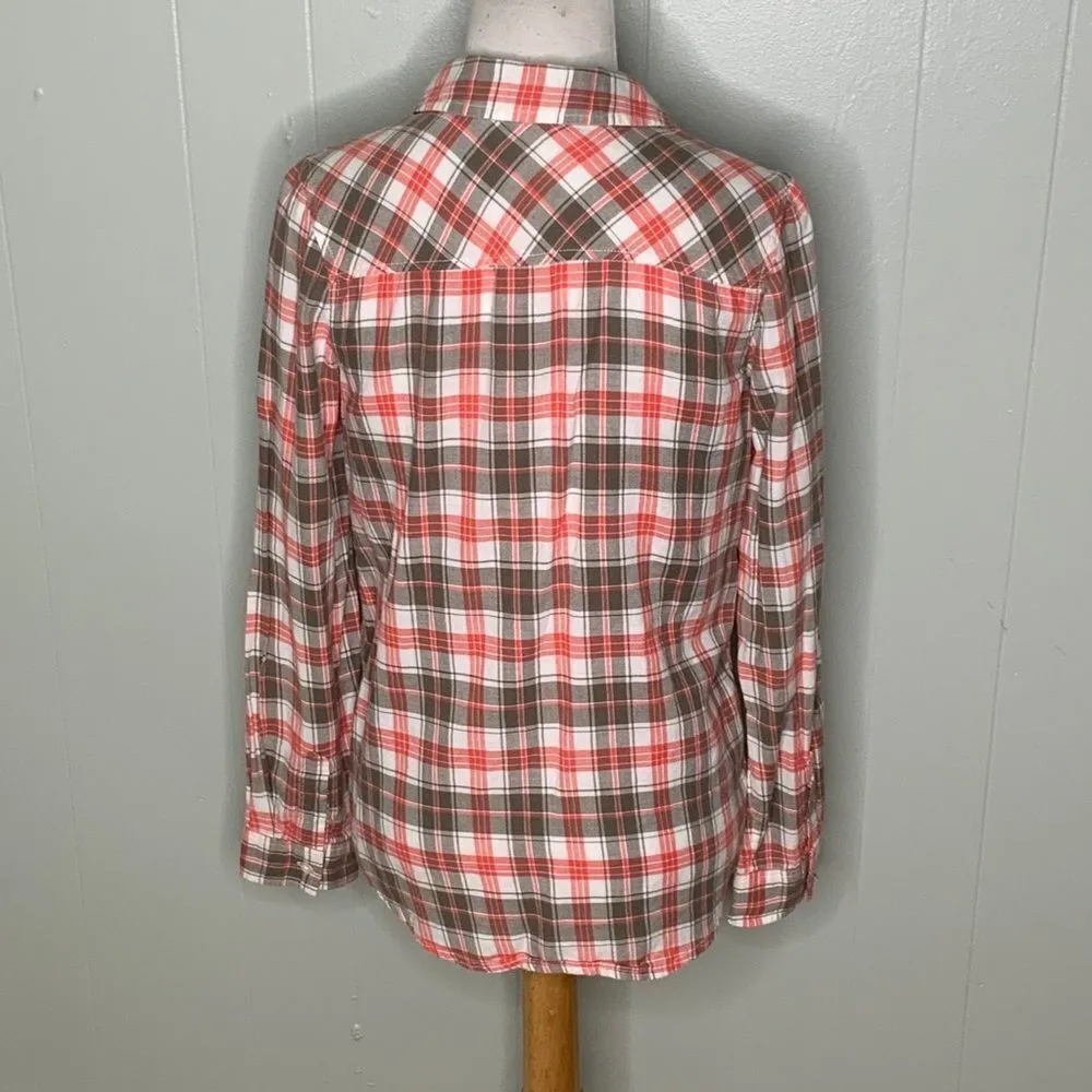 Old Navy Orange & Gray Long Sleeve Button Front Casual Flannel Collared Shirt XS - Image 2