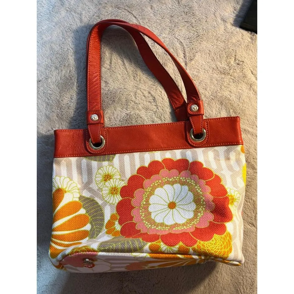 Spartina 449 Womens Size Tote Bag Floral Print Red Canvas Linen Leather Garden C - Image 14