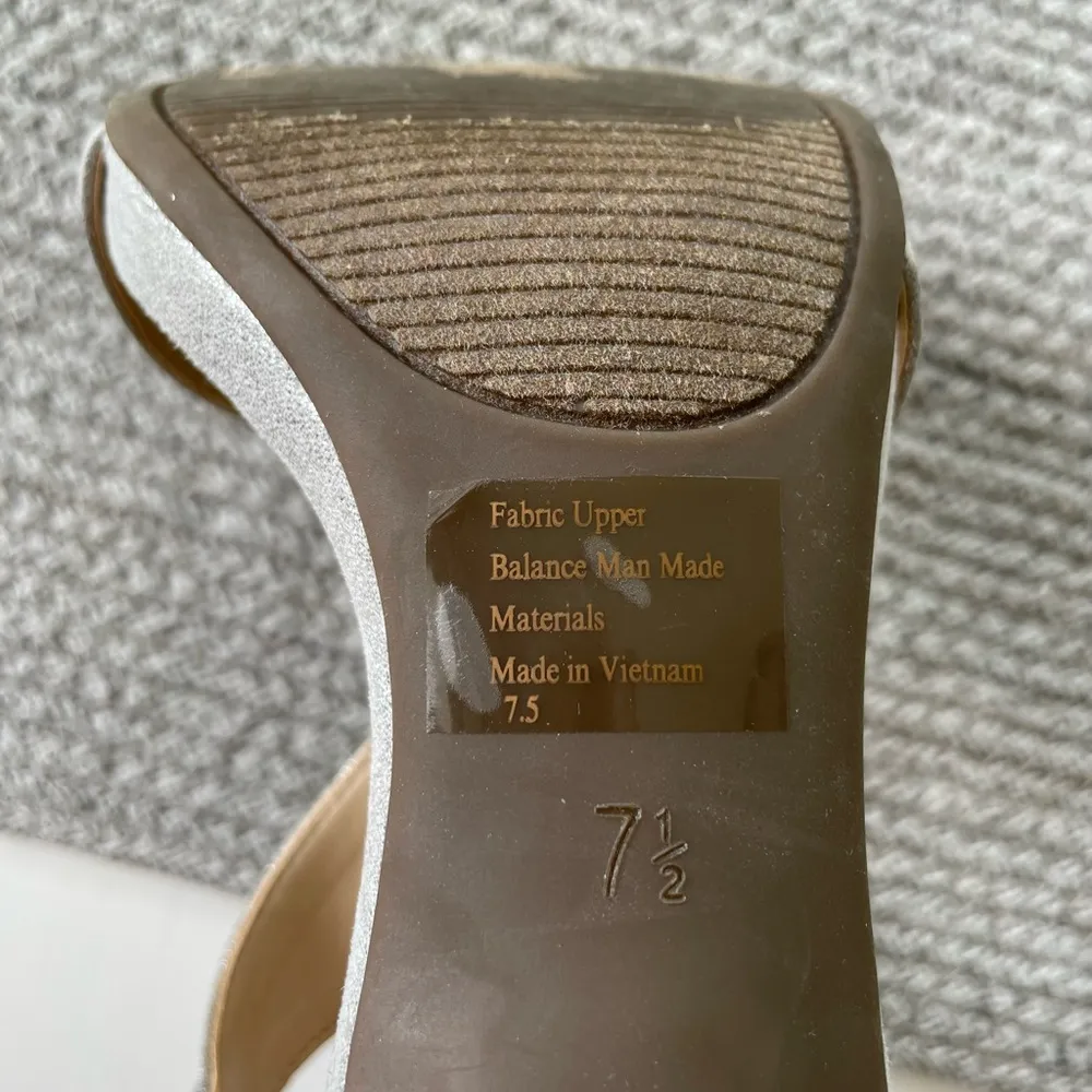 Kelly & Katie Silver Fabric Strappy Ankle Buckle Heeled Dressy Sandals Size 7.5 - Image 6