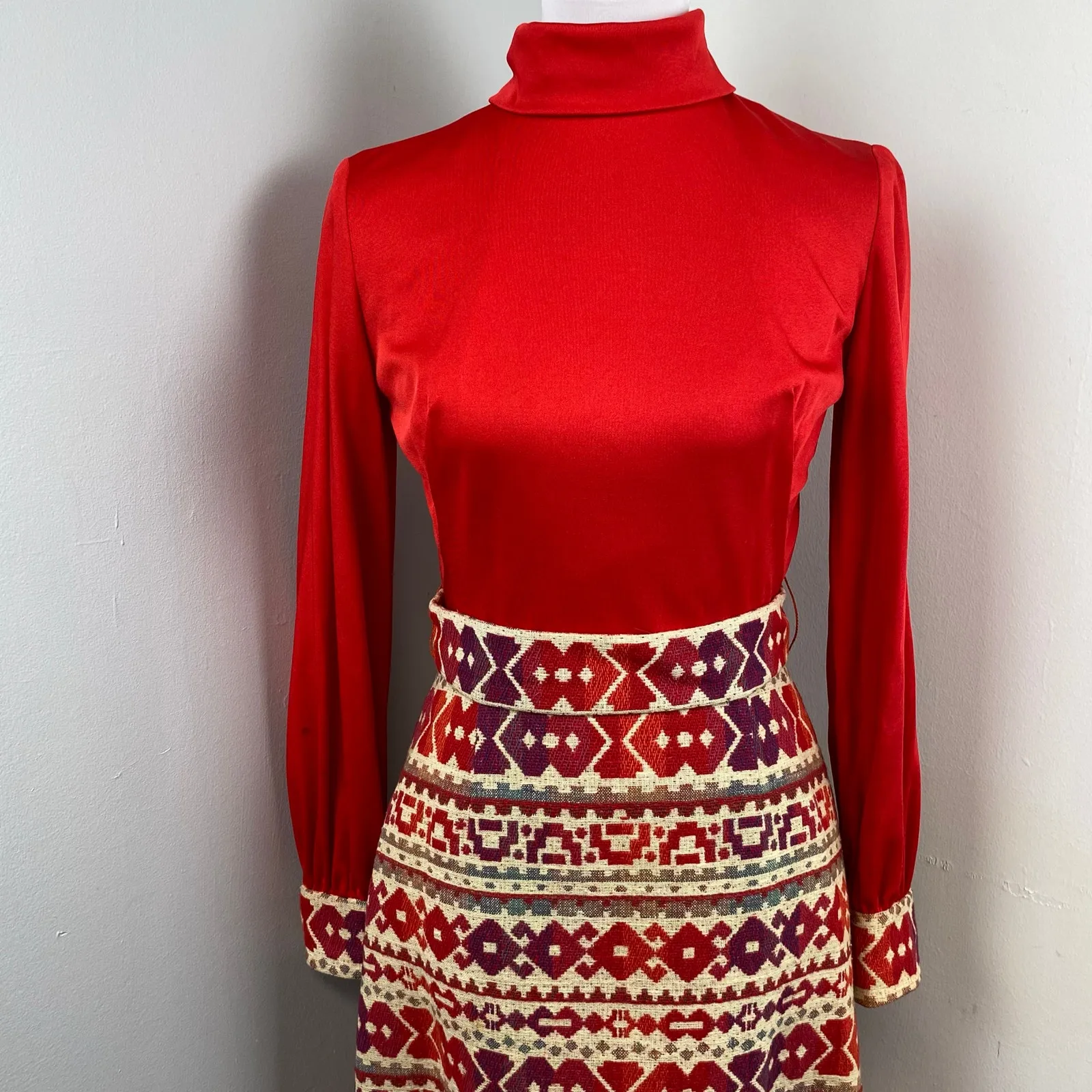 Vintage Mr Blackwell 1970s Midi Dress & Vest Set Folk - Image 6