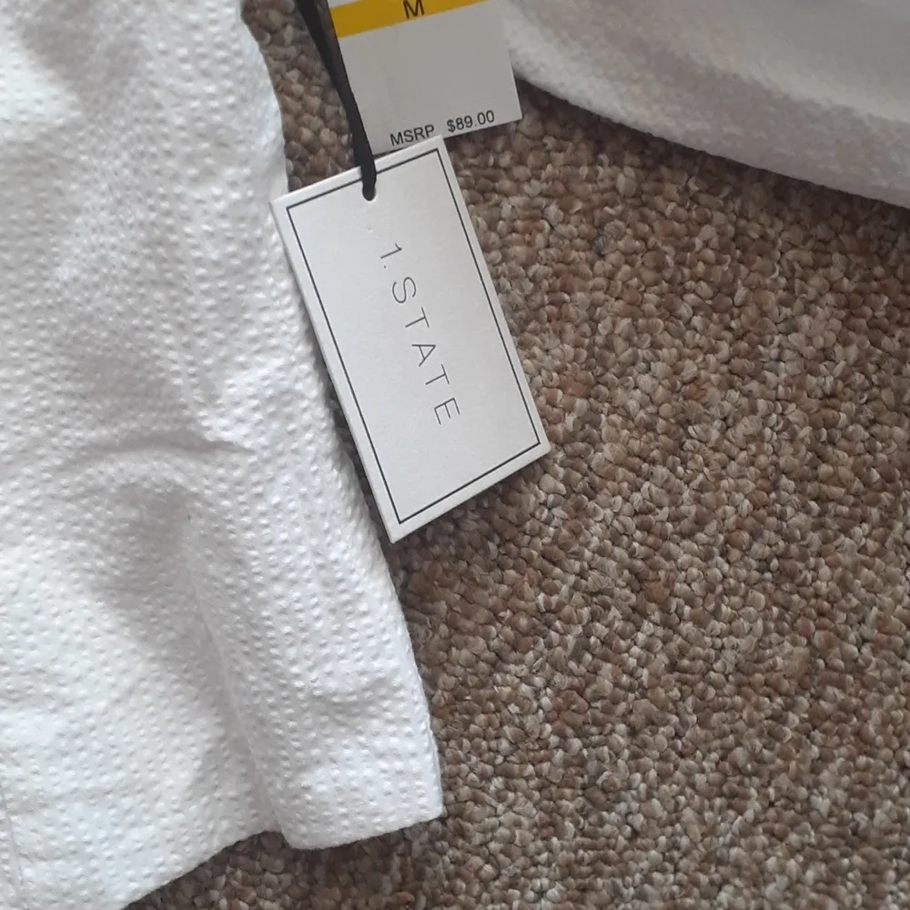 1. State Present Nature Puff Sleeve White Top SIZE M - Image 4