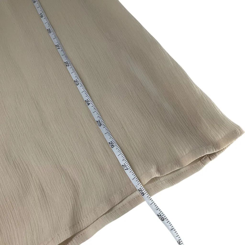 Sheer Beige silk Long Sleeve Embroidered Blouse Tie Waist flowy boho feminine m White Size M - Image 8