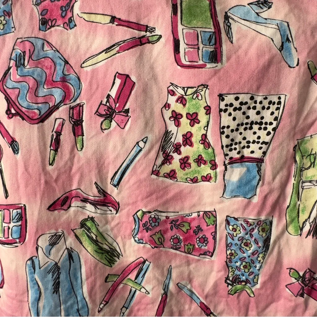 Vintage 90s–2000s Danny & Nicole Pink Patterned Halter Dress Girly Makeup Print Size 12 - Image 14