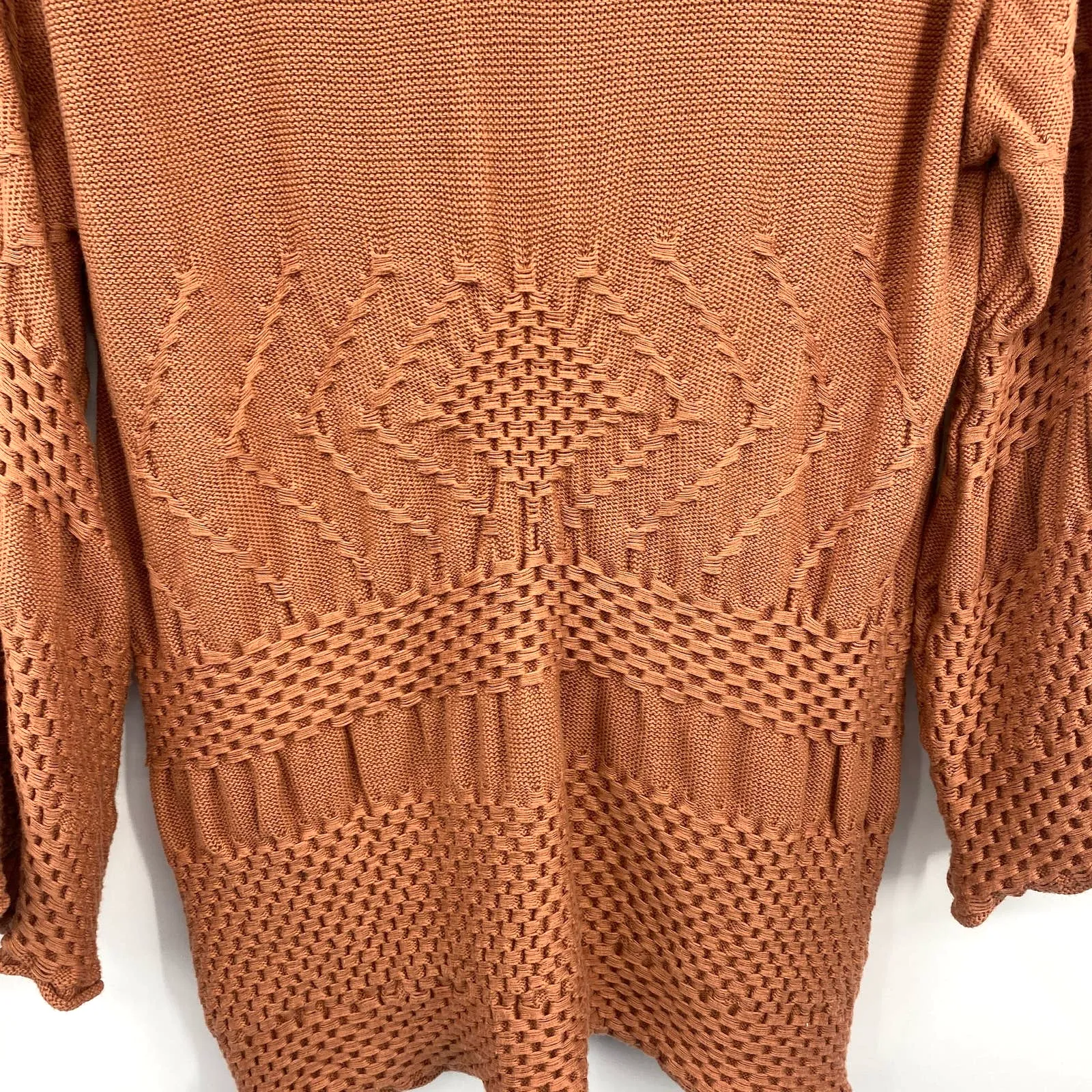 Easel Crochet Sweater Chunky Knit Bell Sleeve Oversized‎ Rust Small Medium - Image 5