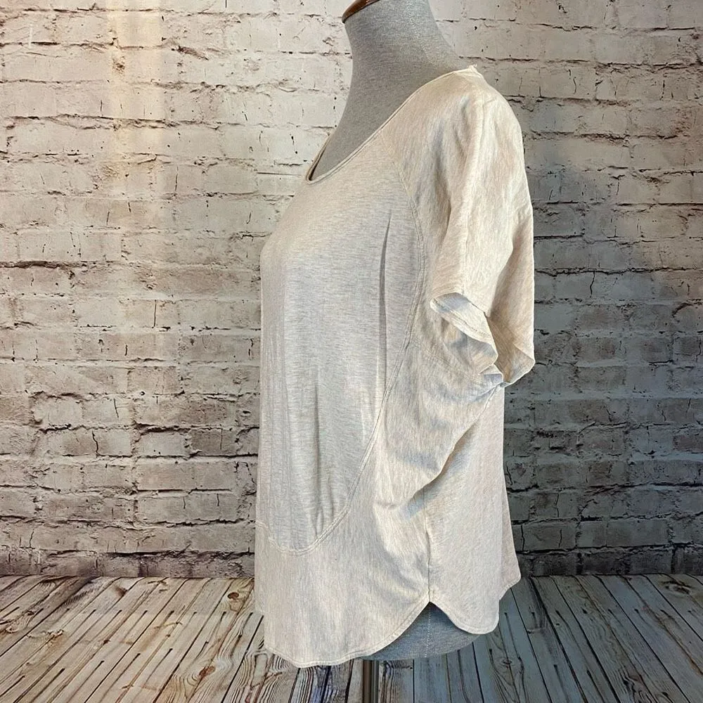 Anthropologie Women's Beige Short Sleeve Blouse Top Cotton Blend Size Medium - Image 3