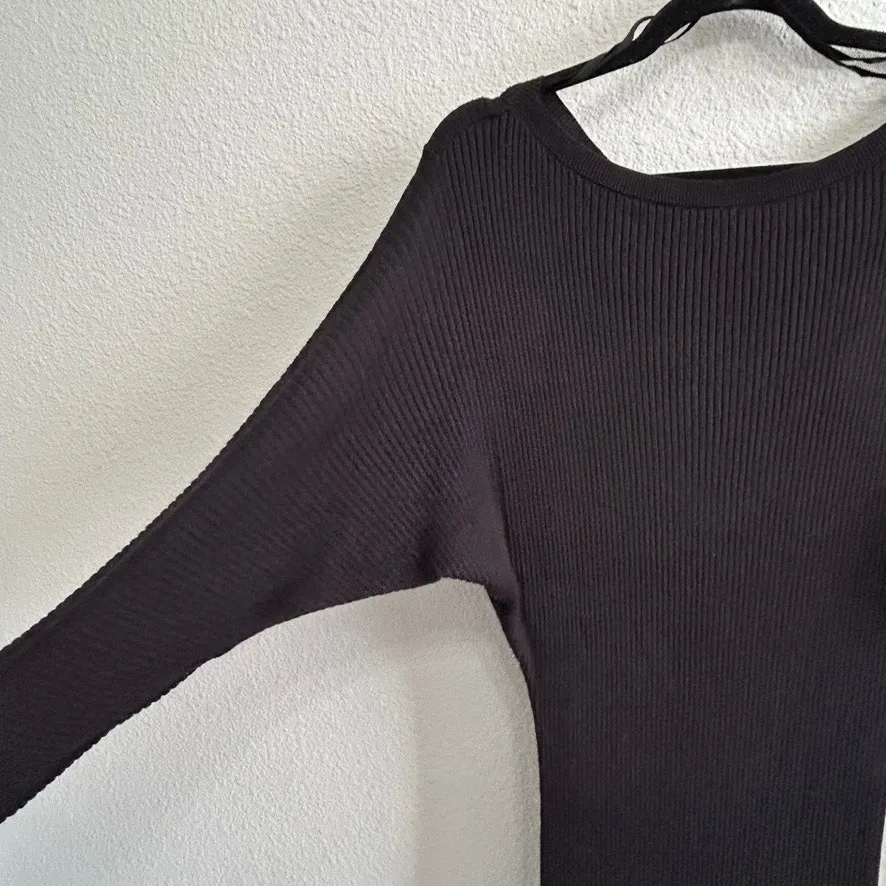 Anthropologie Shea Ribbed Rib Knit Sweater Midi Dress Black Boat Neck Small - Image 11