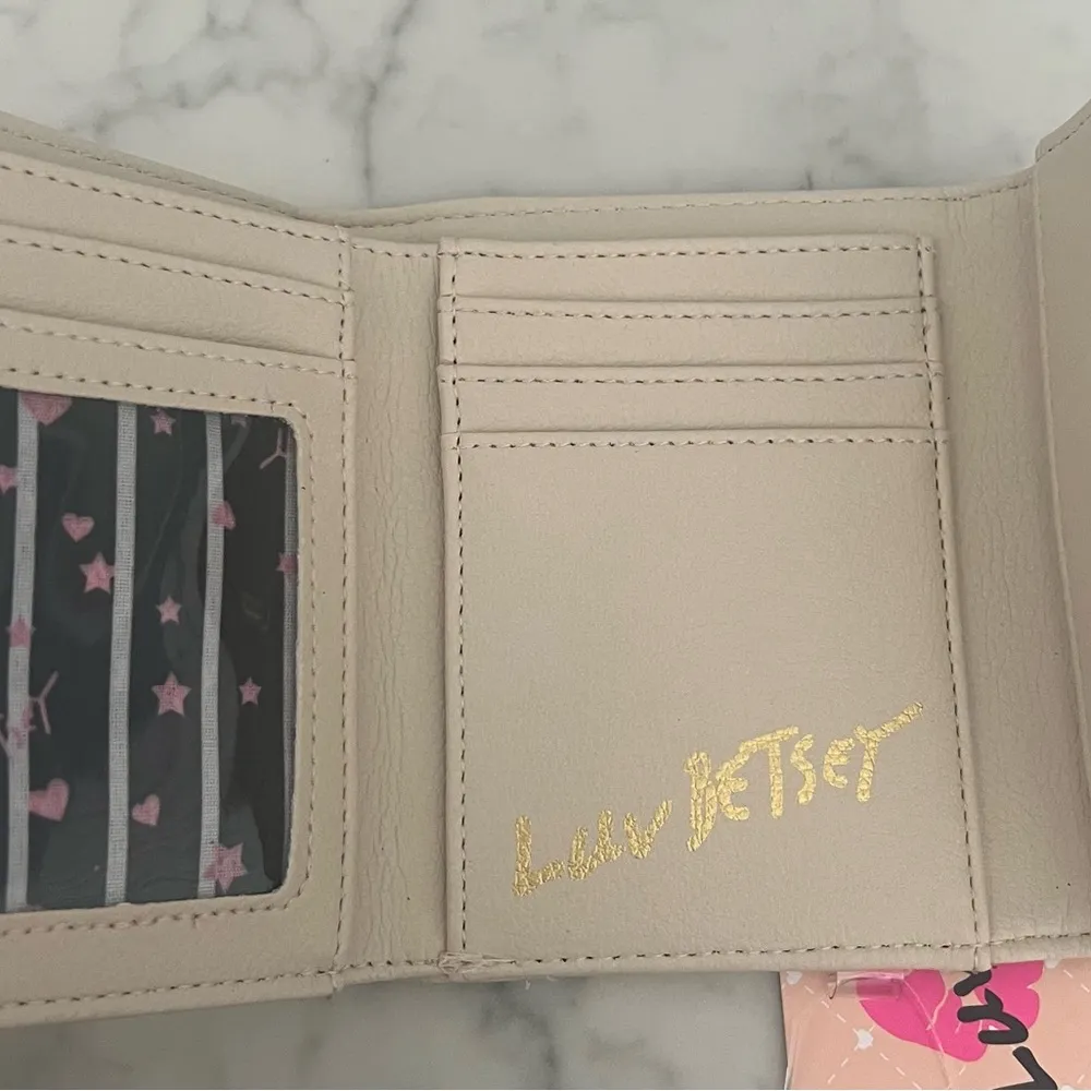 New Luv Betsey Polka Dots Beige / Black CCs Photo ID Flap Over Wallet Rare! - Image 5