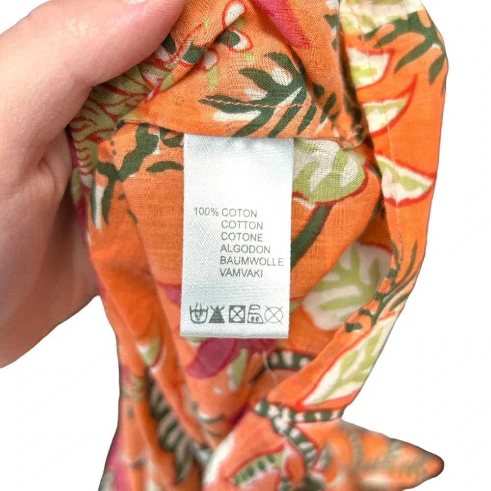 Antik Batik Kalao Peasant Blouse Top Floral Long Sleeve Flowy Orange Pink Medium - Image 9