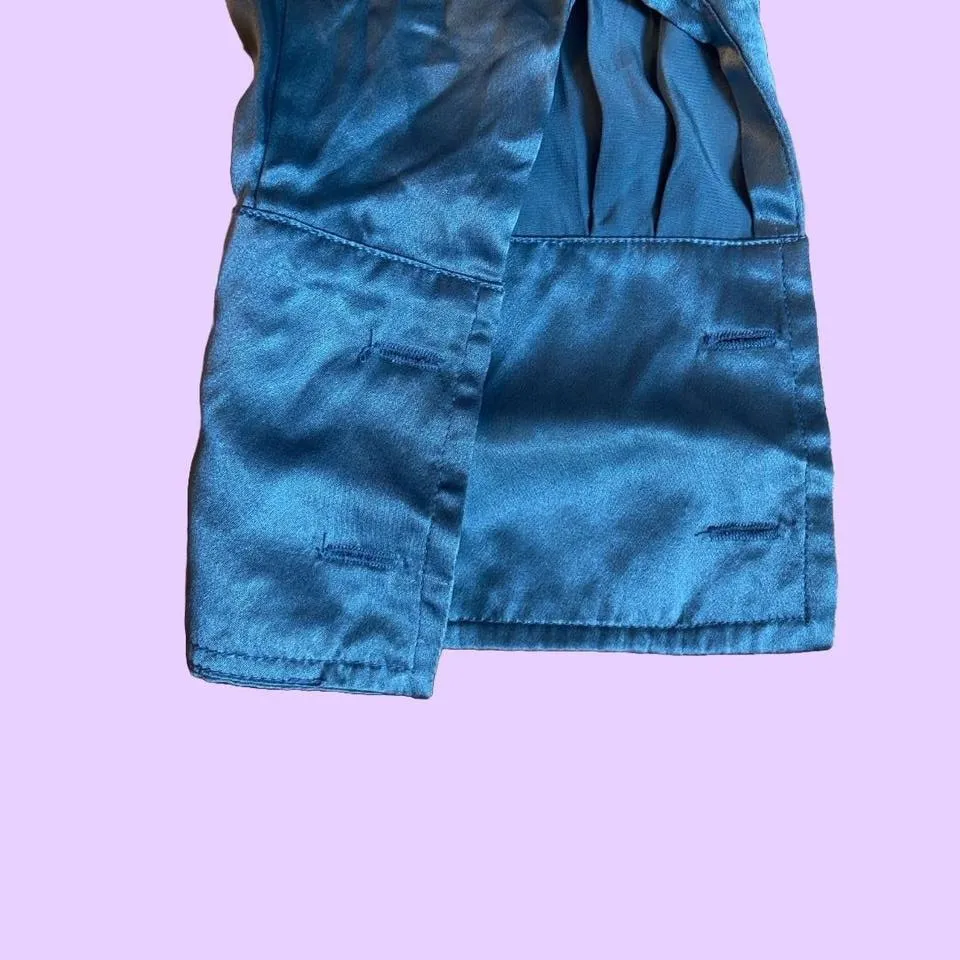 Vintage 90s Blue Silk Button Up Collared Shirt 🔥 Size 2P - Image 4