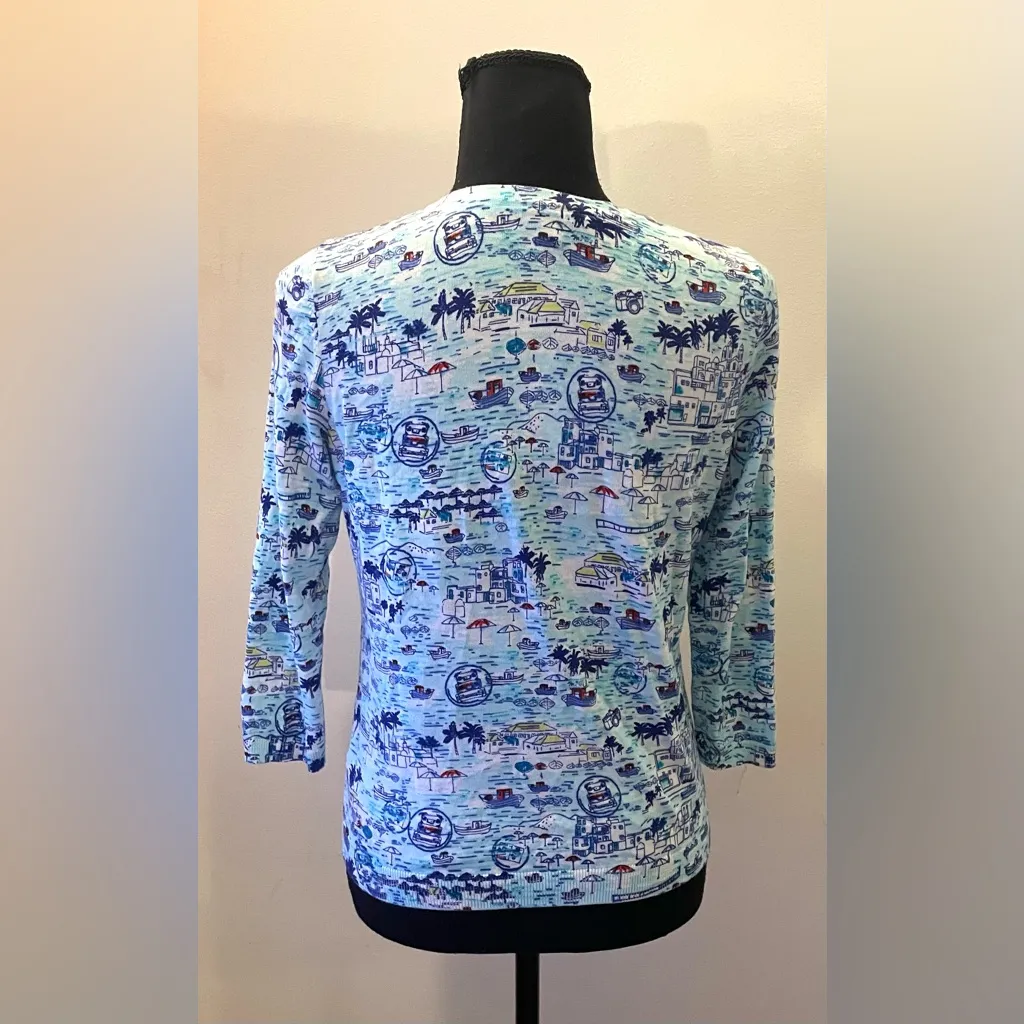 Talbots- Blue and White Patterned Cardigan Size Sp - Image 4