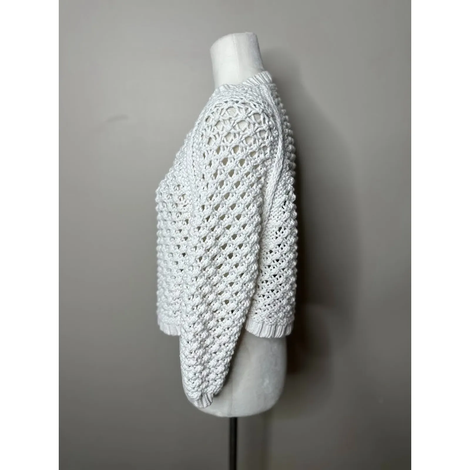Inhabit White Crochet Open Cardigan Sweater Womens S Boho Granny Chunky Cottage - Image 4