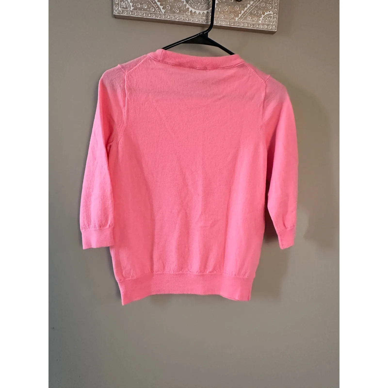 J. Crew Pink Merino Wool Crewneck Quarter Sleeve Sweater - Image 3