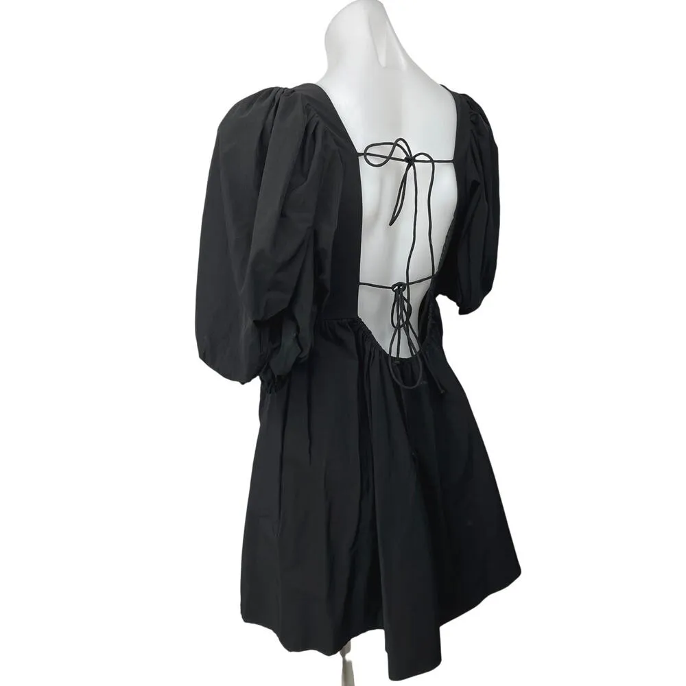 Kourt Black Balloon Half Sleeve Square Neck Tie Back Mini A Line Dress Size L Size L - Image 3