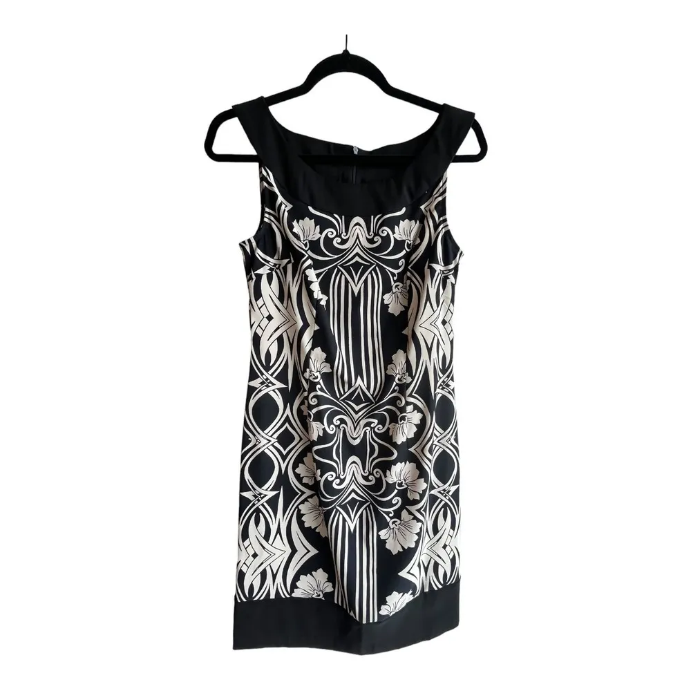 Connected FLORAL MIDI Sheath DRESS Black & White Sleeveless Zip Women's Size 6 - Image 2