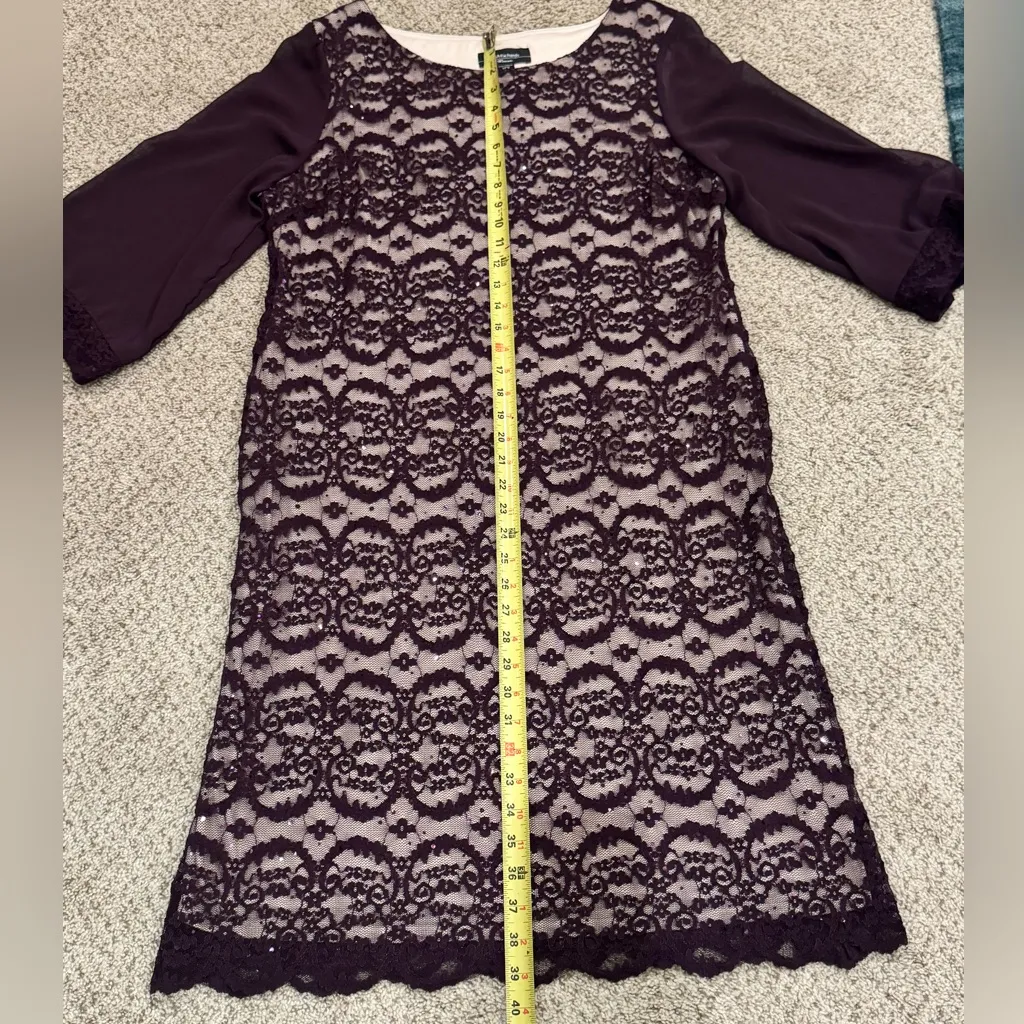 R&M Richards Plum Formal Lace Sequin Floral Sheath Dress 14W Mother of Bride - Image 9