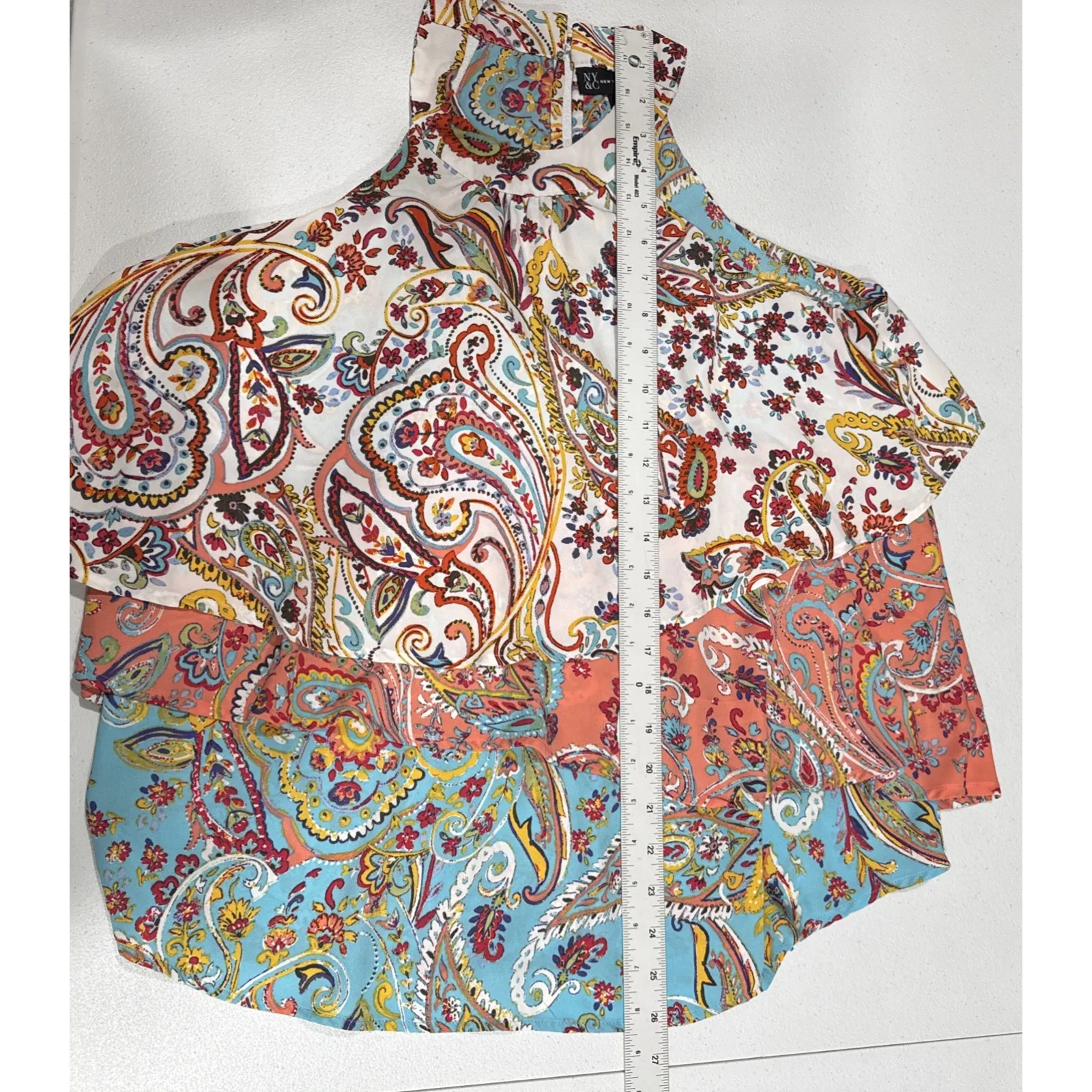 New York & Company Halter Neck Ruffled Sleeveless Top Floral Paisley Womens S Brown - Image 8