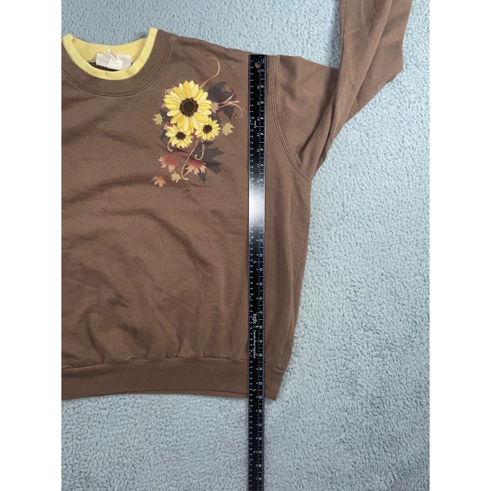 Vintage Grandma Teacher Sunflower Sweater Women XL Embroidered Embellished Daisy Brown - Image 5