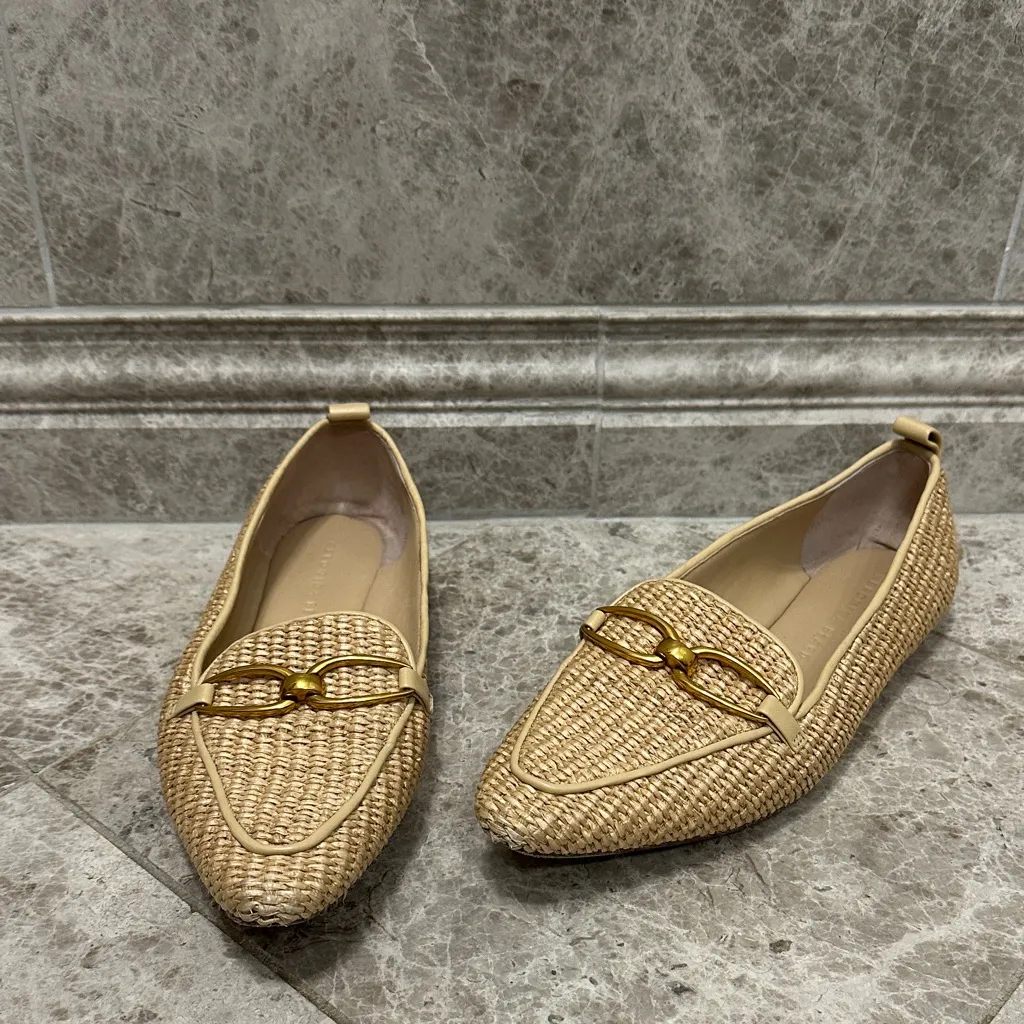 Veronica Beard Champion Loafers Ecru Woven Raffia Size 8 - Image 2