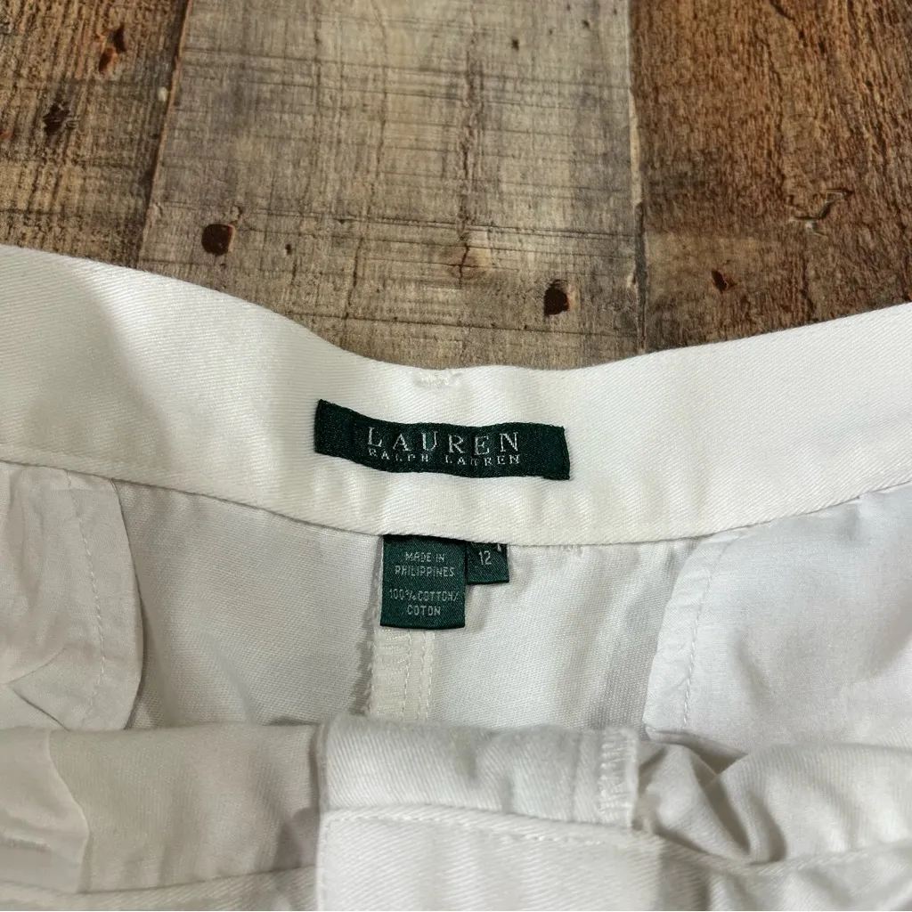 LAUREN Ralph Lauren White Cotton Twill Shorts Women’s Size 12 Classic Fit Basics - Image 3