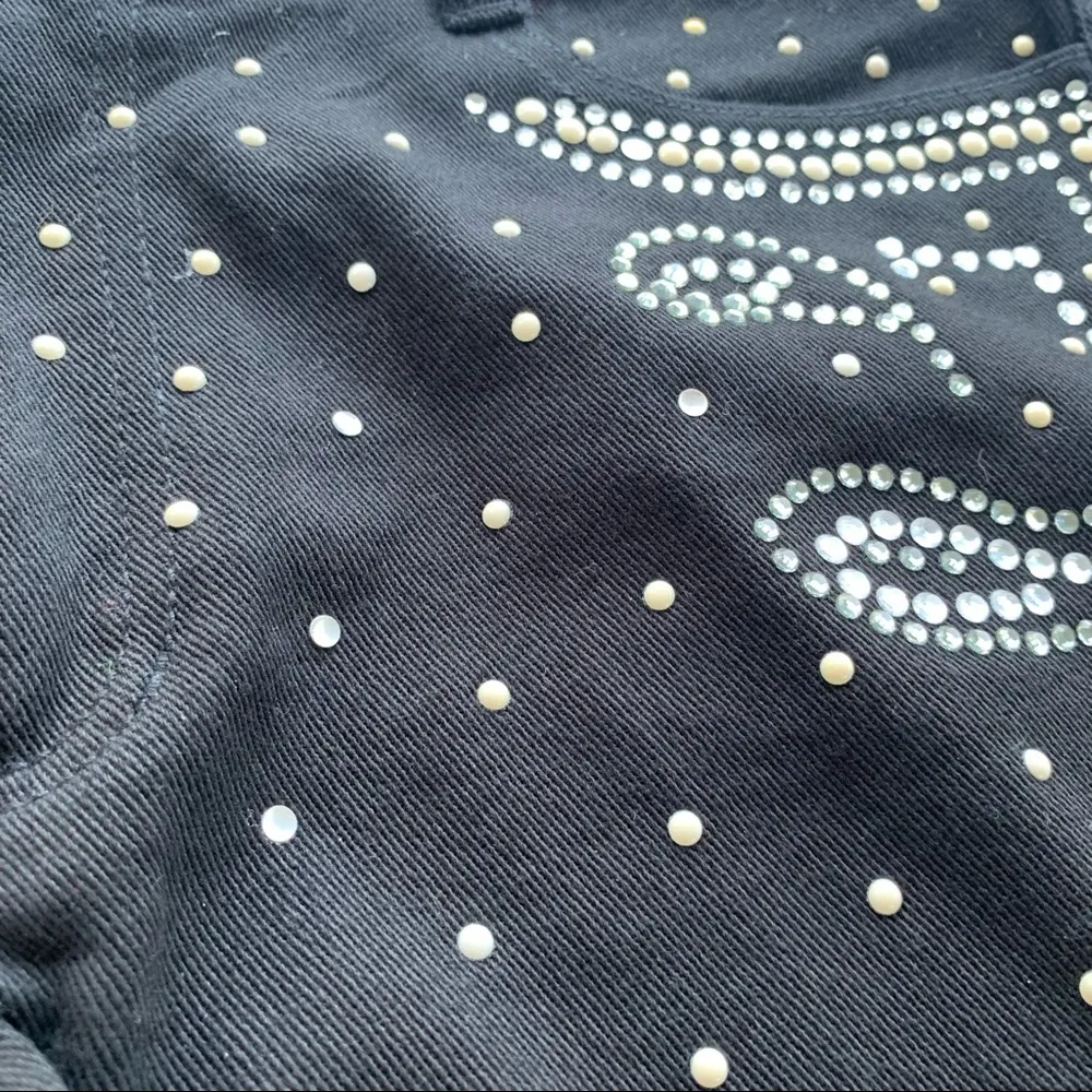 Olsenboye Demin Bedazzled Frayed Hem Shorts in Black -Size 1, Jewels, Dots Studs - Image 7