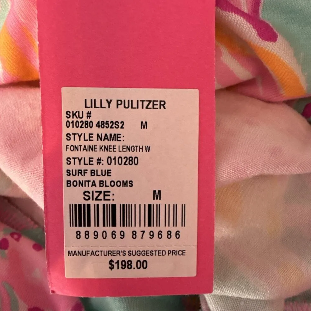 Lilly Pulitzer Womens Fontaine Wrap Dress Size M Bonita Blooms Surf Blue Jersey - Image 8