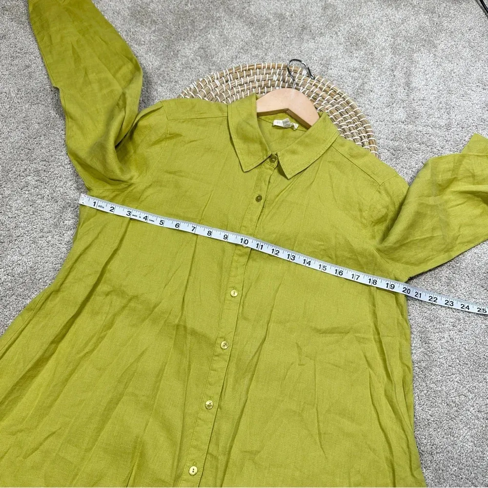 Eileen Fisher 100% Organic Irish Linen Button Down Shirt Longsleeve Lime Green S - Image 15