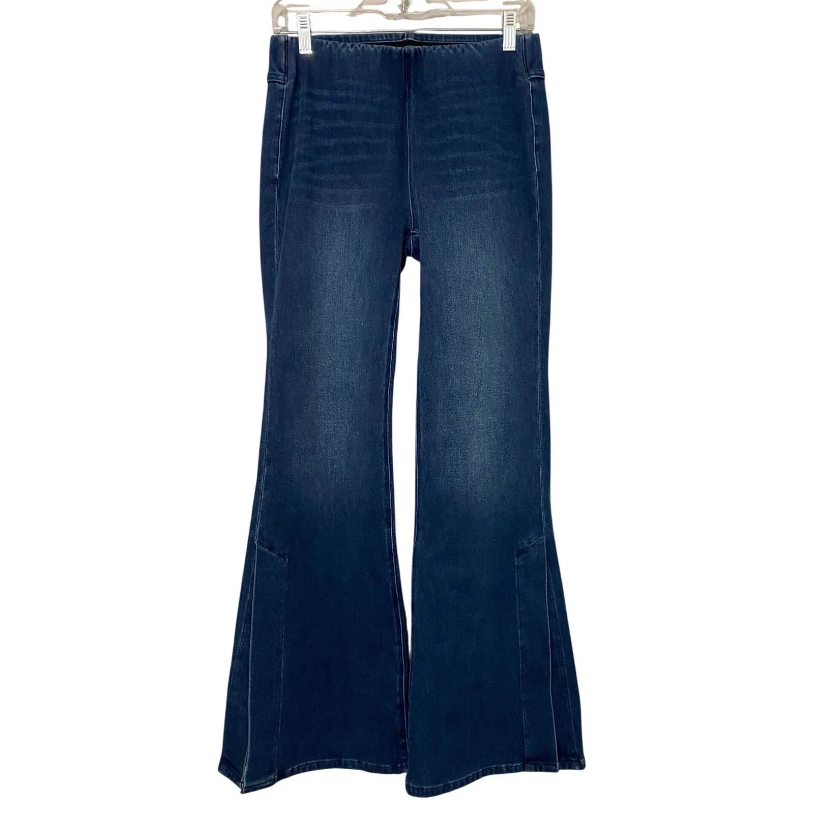 Soft Surroundings Flare Leg Jeans Dark Wash Split Hem Elastic Waist Women XS - Image 3