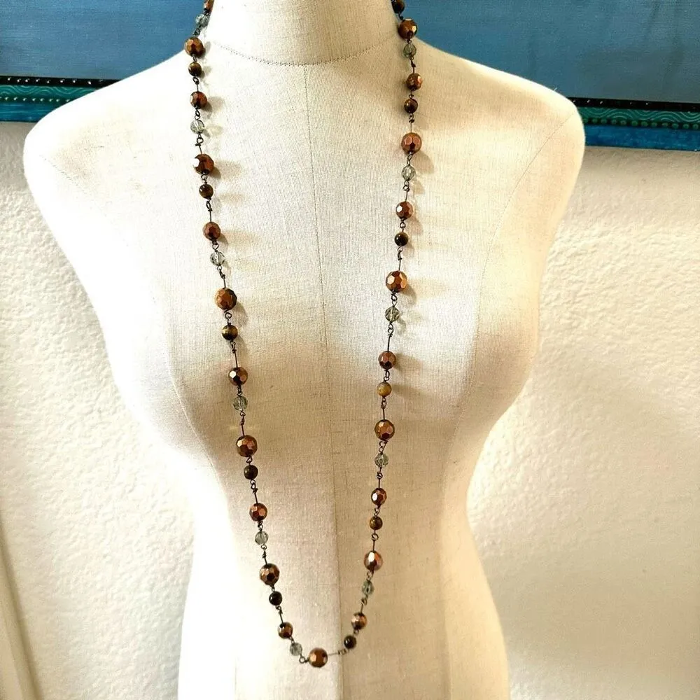 Cookie Lee brown beaded tiger eye long necklace - Image 2