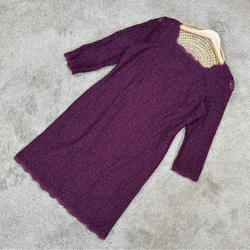 Adrianna Papell Women’s 3/4 Sleeve Lace Sheath Dress Full Back Zip in Purple 12 - Image 4